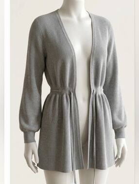 SHEIN Gray Ribbed Knit Open Front Long Sleeve Cardigan